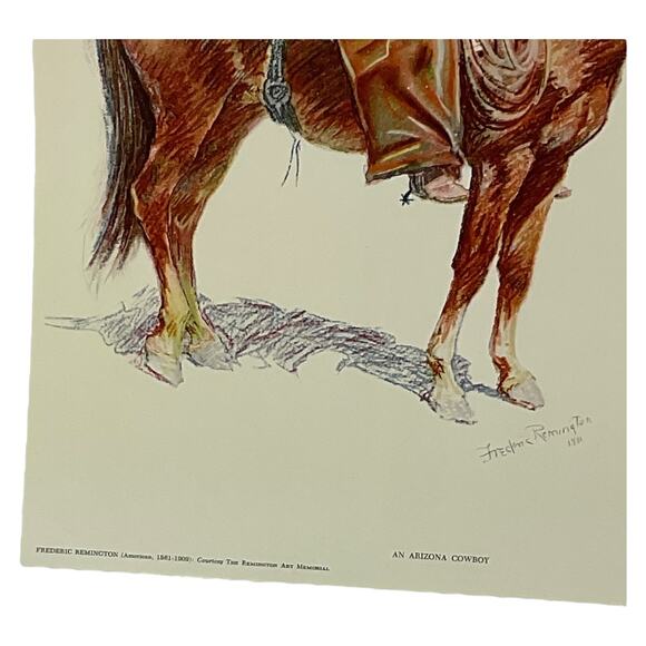 Frederic Remington Arizona Cowboy 1955 Penn Prints Lithograph 16x12 Art - Picture 3 of 5